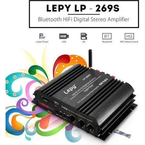 Amplificateur Bluetooth 12 V pour voiture, lecteur de carte mémoire USB, lecteur de cartes, radio FM, amplificateur HiFi 4 canaux LP-269S (1/5)