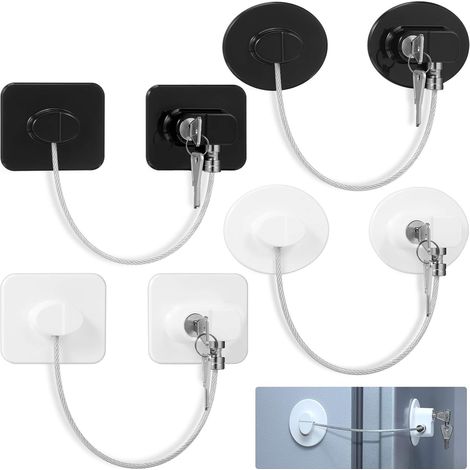 Verrou Pour Frigo - Chaîne En Acier De 4 Mm Avec Serrure À Clé Et Adhésif - Pour Réfrigérateur Congélateur Armoire Tiroir Porte De Toilette - Lot De 4 Pièces Avec 8 Clés