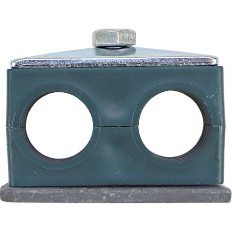 Soporte doble de polipropileno para tuberías y cables FI-22mm, tornillo de cabeza hexagonal completo, placa de presión cónica RBP1-122 DIN3015 (1/4)