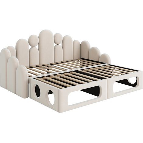 Schlafsofa, 187x216cm, Samt, Beige (1/5)