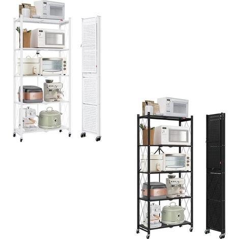 TRADE SHOP - Carrello Scaffale A 5 Ripiani Pieghevole Portatile In Metallo Con Ruote Cucina Salvaspazio - (1/5)