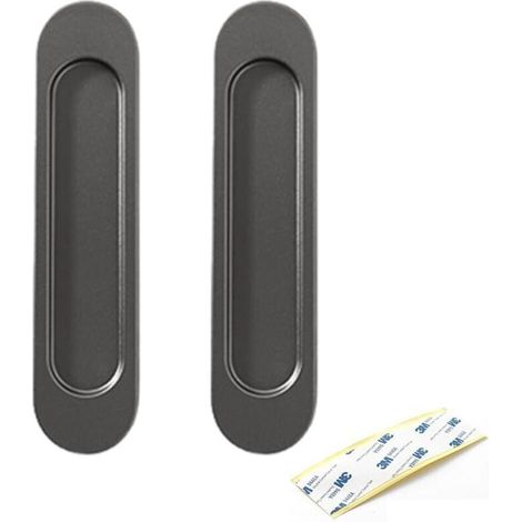 Lot de 2 poignées de porte coulissante ovales autocollantes pour armoires, fenêtres et portes coulissantes (gris) (1/5)