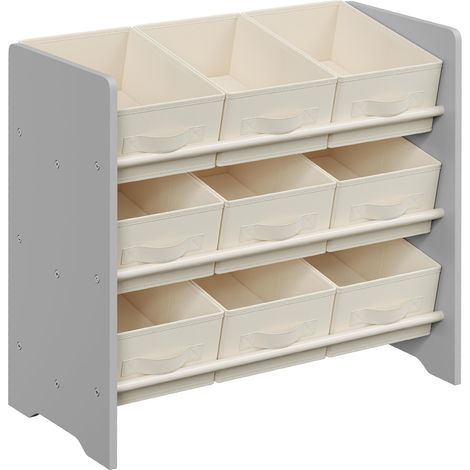 Étagère à Jouets pour Enfants, Étagère à Livres pour Enfants, 9 Boîtes de Rangement en Tissu Non-tissé, pour Chambre d’Enfant, Spacieuse, 29,5 x 62,5 x 60 cm, Gris Tourterelle GKR033G10 (1/5)