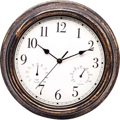 1 Horloge murale, style rétro, avec thermomètre, hygromètre, étanche, pour intérieur et extérieur (1/5)