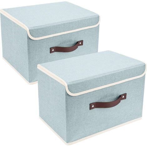 Boîte de Rangement avec Couvercle, Tissu, Lavable, Rangement Tissu, 38x25x25 cm, Lot de 2, Aqua Spring (1/5)