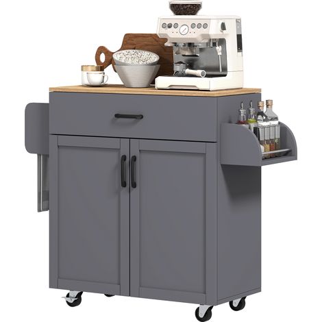 Cuisinière avec roues et tiroir de rangement grise 105x36x85 cm