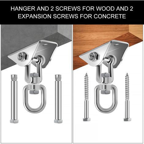 Set di 2 ganci da soffitto da 90 mm per appendere sedili Ganci per impieghi gravosi Capacità di carico: 450 kg Rotazione di 360° Costruzione in acciaio inossidabile Attacco per sedile amaca Sacco da b (1/4)