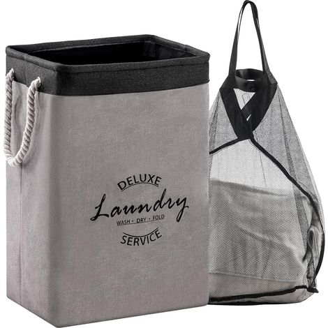 QAZQA Paniers à Linge, Corbeille à linge, Pliable Panier à Linge avec Poignées, avec Sac amovible et lavable, 72L, Panier Linge Sale, Bac à Linge, Portable, Rangement Vêtements, 30x40x60cm, Noir (1/5)