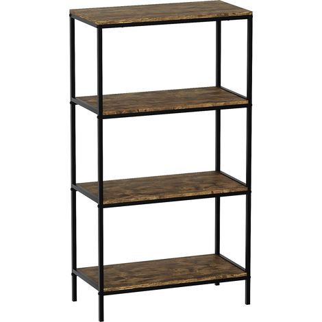 Brooklyn 4 Tier Bookcase Wooden Shelving Storage Display Shelves Wood Unit Stand, Dark-Wood