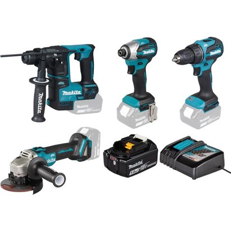 4 Machines Perforateur, visseuse, visseuse à choc, Meuleuse Makita