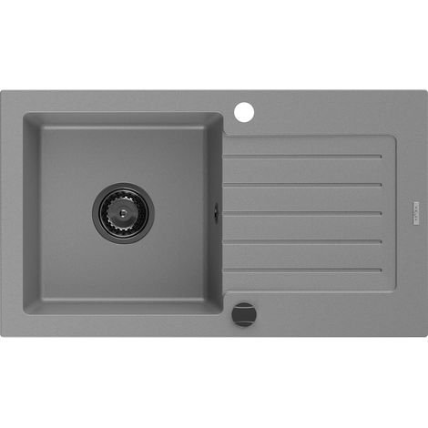 Mexen Pablo lavello in granito 1 vasca con gocciolatoio 752 x 436 mm, grigio, sifone nero - 6510751010-71-B (1/5)