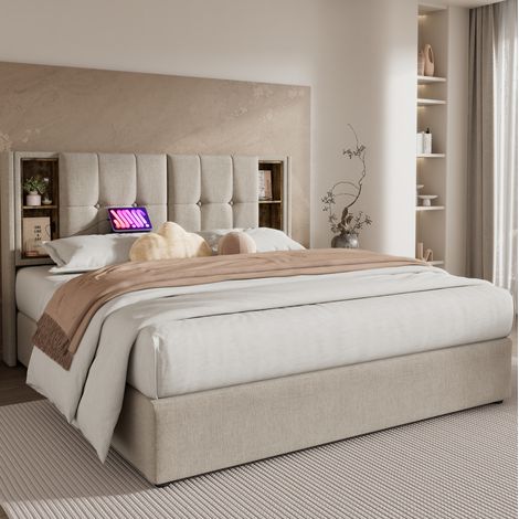 Cama matrimonio con almacenaje y carga USB-C 140x200 DESVIAE (1/5)