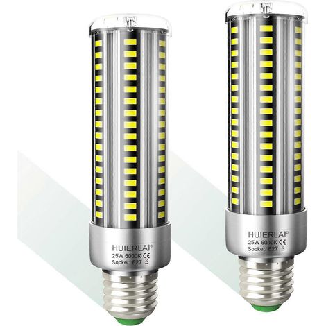 Confezione da 2 lampadine LED E27 "a pannocchia", 25W, luce bianca diurna 6000K, 3000 lm, equivalenti a una lampadina a incandescenza da 250W. Lampadina LED E27 "a pannocchia" non dimmerabile. - AquaF (1/5)