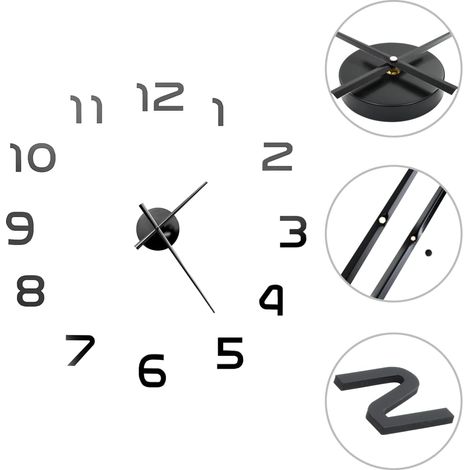 Orologio da parete 3D design moderno 100 cm XXL nero DEC022270