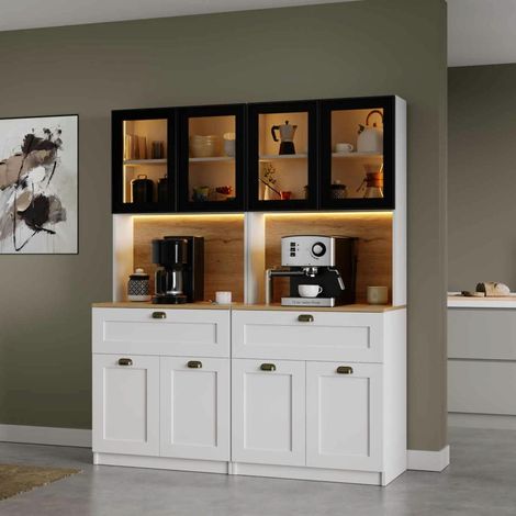 Vaisselier de cuisine à LED 8 portes décor blanc et noir AURA (1/5)