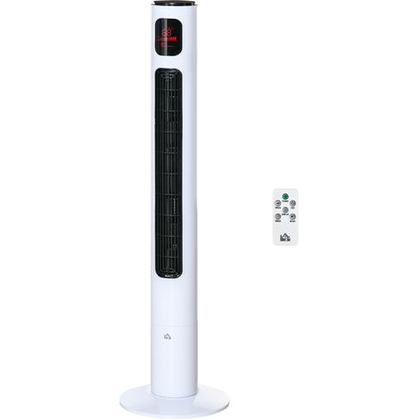 Ventilateur colonne 45W oscillation 70° minuterie 12h panneau LED télécommande blanc (1/5)