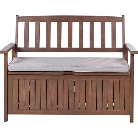 Gartenbank mit Auflage SOVANA 120 cm mit Stauraum Akazienholz Hellgrau