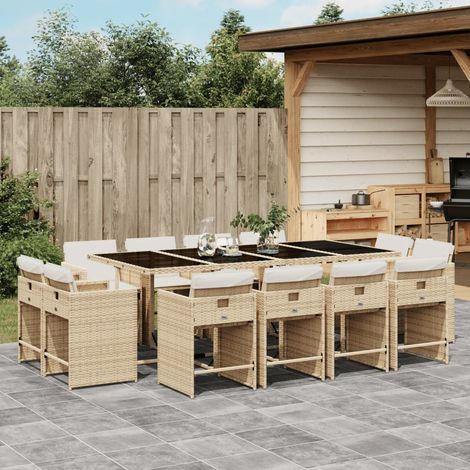 Set comedor de jardín con cojines 13 pzas ratán sintético beige vidaXL (1/5)