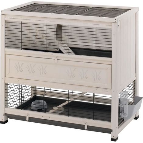 Clapier d'intérieur 2 étages en bois de pin FSC – Dimensions 107,5 x 61,5 x h 102 cm – Avec maisonnette et toit ouvrable – Idéal pour lapins – Ferplast