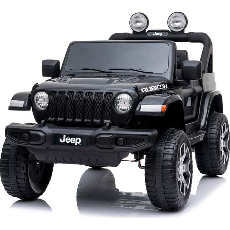 Auto Elettrica Bambini Jeep Wrangler Rubicon 12V 2 Posti con Licenza Ufficiale Ruote in Gomma EVA Sedile in Pelle Telecomando 2.4GHz Luci LED Bluetooth MP3 USB Porte Apribili Full Optional Nero