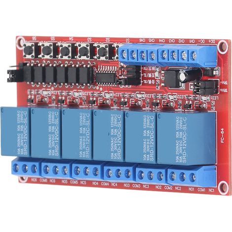 Module relais 6 canaux avec interrupteur de verrouillage, 5 V, 12 V et 24 V, carte d'extension de relais à déclenchement haut et bas (1/5)