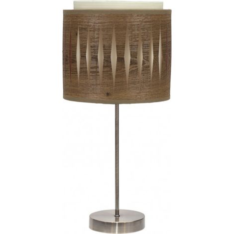 Lampada da tavolo a 1 luce modello Alexandra small Cuoio scuro/legno FABRILAMP