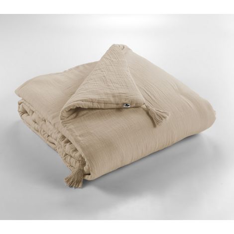 Edredon ou Bout de lit "Gaïa" toutes dimensions "Gaze de Coton" l'Effet Papillon - Gaia Ficelle - 150 x 150 cm