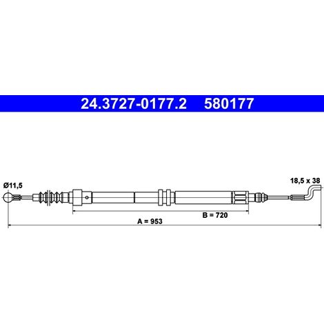 Tirette à câble, frein de stationnement ATE 24.3727-0177.2 VW 7D0 609 701 A