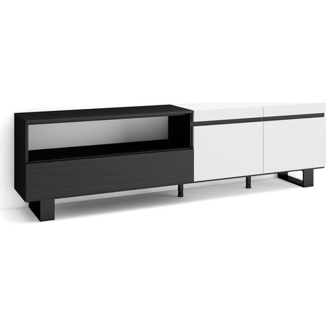 Skraut Home - Mueble TV, Televisión, Muebles de salón, almacenaje, 200x57x35cm, Para TV hasta 80", Diseño industrial, Estilo Moderno, Blanco y negro (1/5)