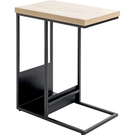 Table d'appoint avec porte-revue integré coloris chêne / noir - Longueur 50 x Profondeur 30 x Hauteur 60 cm (1/5)