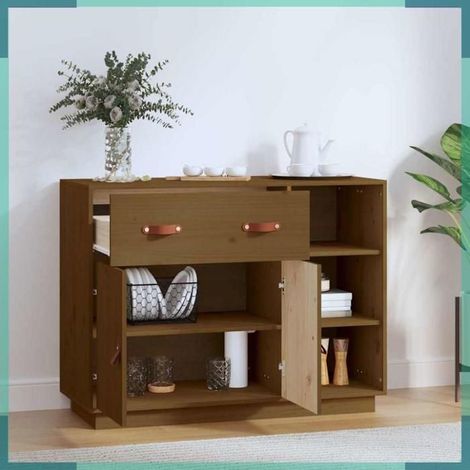 Buffet - 820140 - Bois massif de pin - Marron miel - 98,5x40x75 cm (1/5)