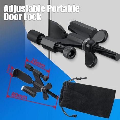 Butée de porte portable et réglable - Idéale pour la sécurité des chambres d'hôtel, pour portes s'ouvrant vers l'intérieur - 1 pièce, noire (1/4)