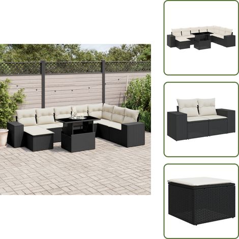 Salon de jardin 9 pcs avec coussins noir résine tressée - Salon De Jardin - Meuble Extérieur - Set Salon - Résine Tressée - Rotin Synthétique (1/5)