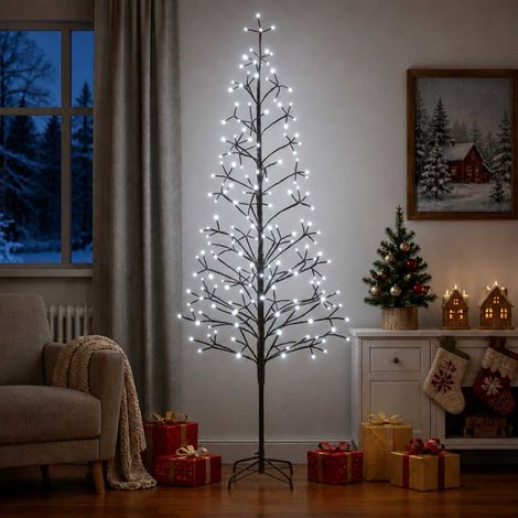 vidaXL Albero di Natale con luci LED Nero 47 x 240 cm Acciaio 268 LED