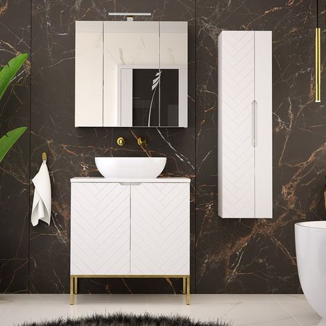 Badezimmer Set 3-teilig in weiß matt mit gefrästen Fronten ANGERA-140 (1/5)