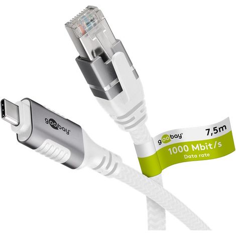 Cavo Ethernet da USB-C™ 3.1 a RJ45, 7,5 m, collega router, modem o switch di rete alla porta USB-C™ di un laptop, tablet o smartphone. Lunghezza del Cavo 7.5 m