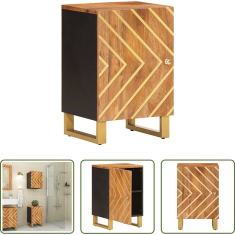Rangement salle de bain - Armoire bain marron et noir 38x33,5x58 cm bois massif manguier (1/5)