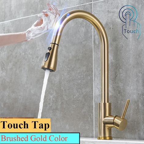 (touch-gold-G1/2) Robinet mitigeur de cuisine tactile Shenducs - Amélioration de l'habitat - Robinet d'eau chaude et froide extractible - Robinet de cuisine tactile à capteur sensible (1/5)