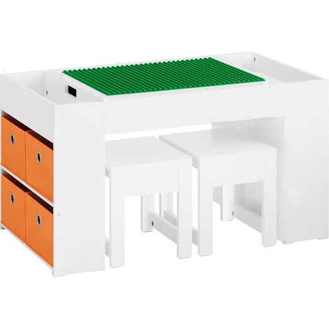 Ensemble mobilier enfant table et chaises – 2 sièges – Table de jeu blanche avec rangement – 87×50×50 cm (1/5)