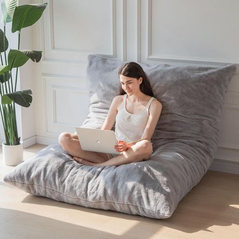 Bean Bag Bed - Square Bean Bag Chair - Large Sofa with Plush Cover and Fluffy Filling for Adults Couples Guests (Gray, 135x190cm) (1/5)