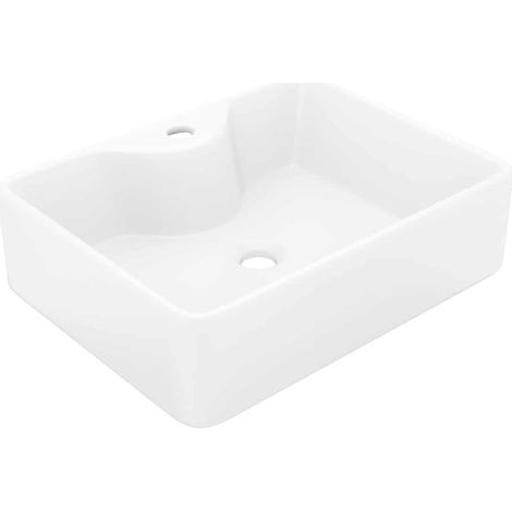 vidaXL Lavabo de cerámica cuadrado orificio de grifo y desagüe blanco (1/2)