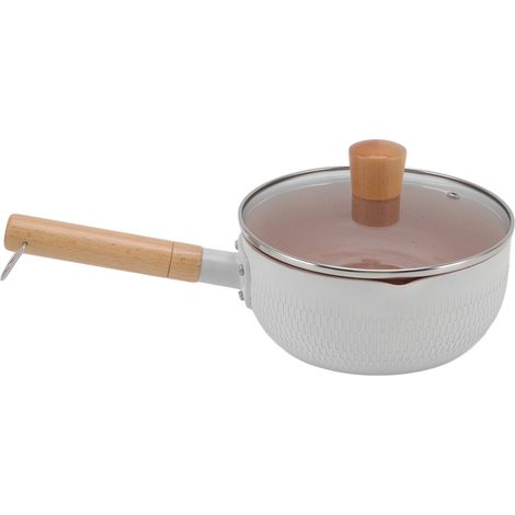 Casserole multifonctionnelle en alliage d'aluminium antiadhésif avec poignée en bois, compatible avec les plaques à induction et à gaz (blanche). (1/5)