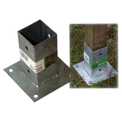 Basis auf dem Boden in verzinkter Stahl für immeisterte LASA -Pole misst 7,3 x 7,3 cm