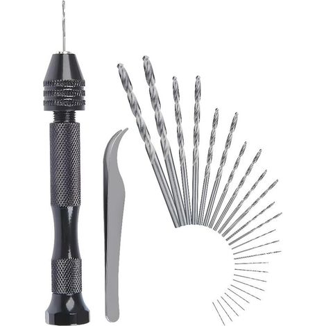 Perceuse à Main Hand Drill Ajustable Hélicoïdaux de Main Kit 25 Pieces Mini Foret Fraise Twist Pour Modèle Noyer Ambre Olive Nut (1/4)