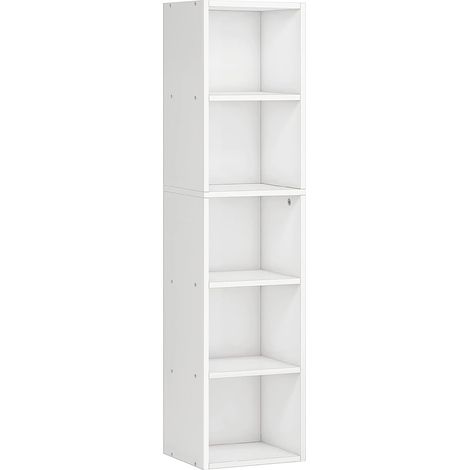 5 Tier Cube Bookcase, White Wooden Shelving Display Storage Unit Office Living Room Furniture (1/5)