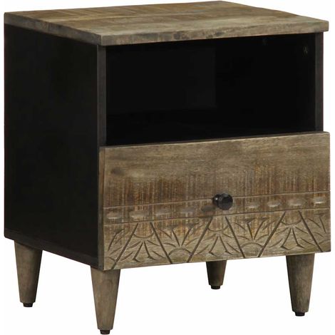 Table de chevet flottante-Table de nuit gris clair 40x33x46 cm bois de manguier solide 793102 (1/5)