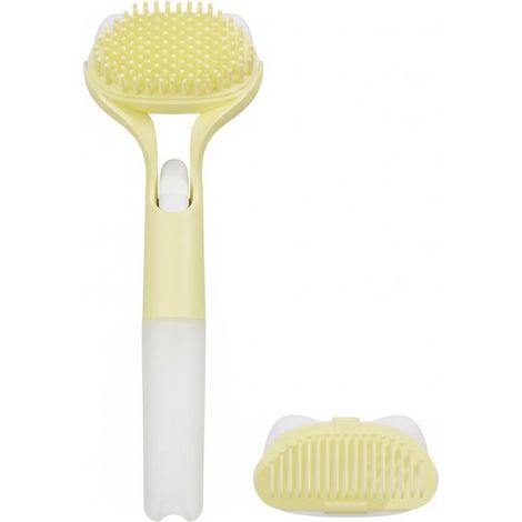 Brosse de toilettage 3 en 1 pour animaux de compagnie, peigne pulvérisateur à bouton-poussoir pour l'épilation avec tête de brosse supplémentaire pour chiens et chats, jaune-AquaForge
