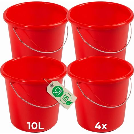 Novaliv 4 pièces seau 10L rouge avec échelle de mesure - seau de nettoyage 10 litres  28,5 cm Pratique et polyvalent avec échelle pour la maison et