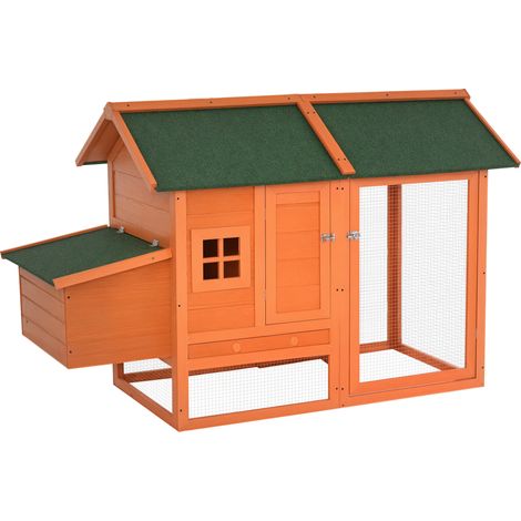 Gallinero con corral exterior para aves de corral y animales pequeños, ponedero y techo de asfalto, 170x81x110 cm