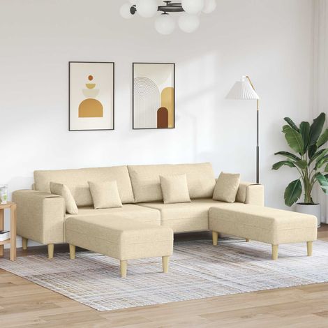 vidaXL Sofa mit Kissen 3 pcs Creme Stoff (1/5)